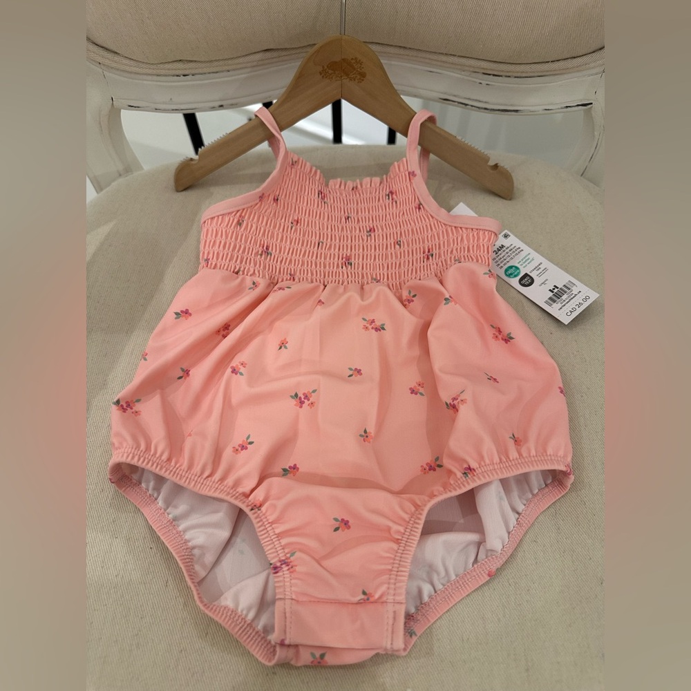 🩰 Baby 24 Mth Smocked Floral Bubble Onesie Swimsuit SPF 50 NWT by Oshkosh